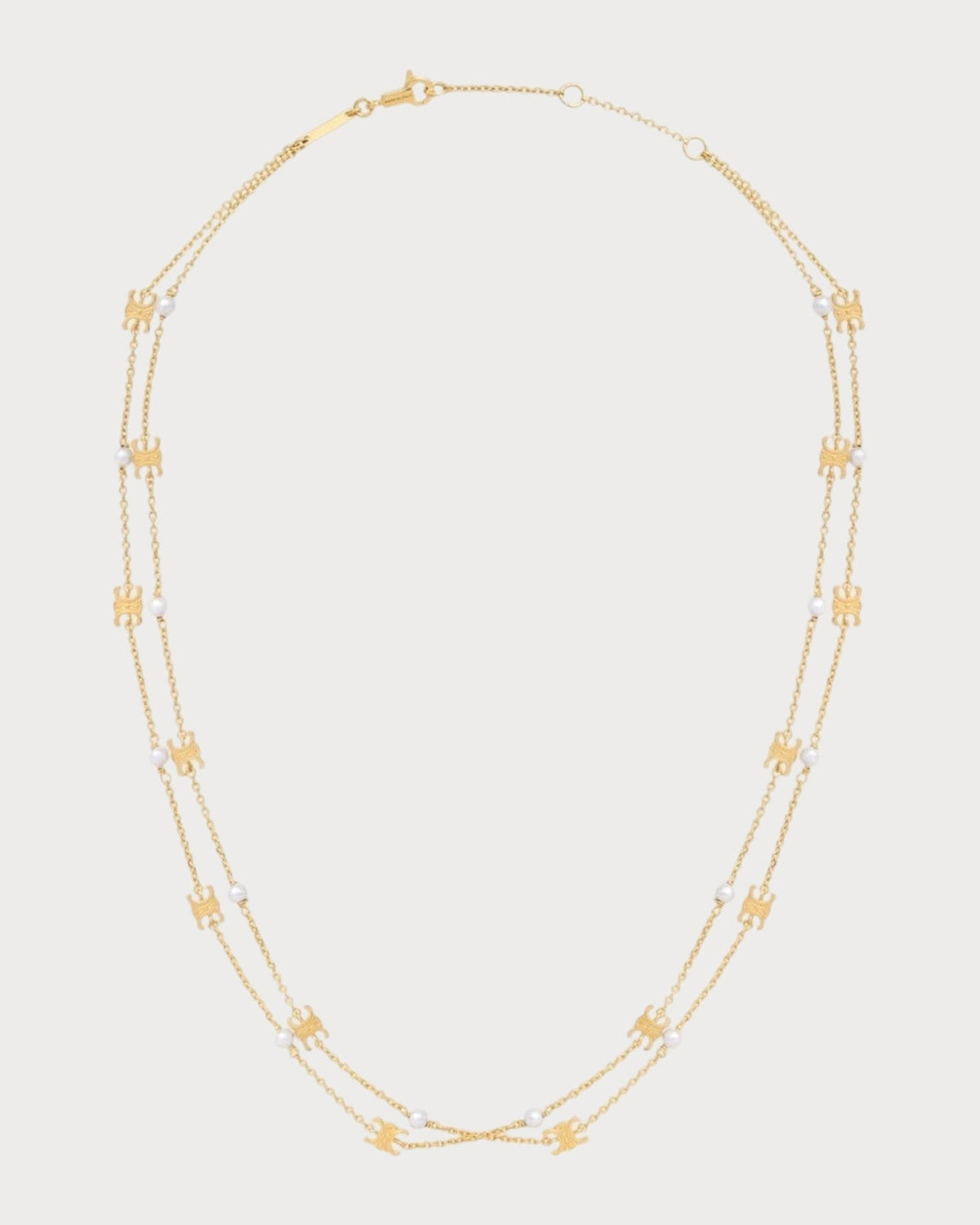 CELINE Triomphe Pearl Double Necklace Brass(Gold)