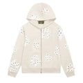 Denim Tears Rhinestone Wreath Zip Hoodie Oatmeal